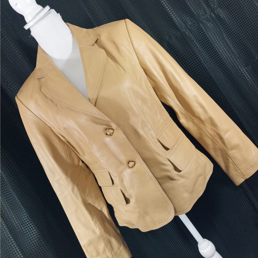 NWOT! PAMELA MCCOY! CAMEL TAN BEIGE GENUINE LEATHER KNOT DETAIL JACKET! SZ M - Picture 11 of 11